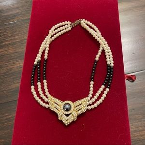 Art Deco Egyptian style pearl and Crystal necklace